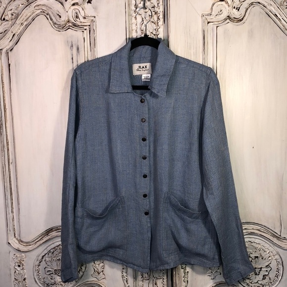 FLAX Blue Nubby Front Snap Long Sleeve Shacket Size Medium - Picture 1 of 10